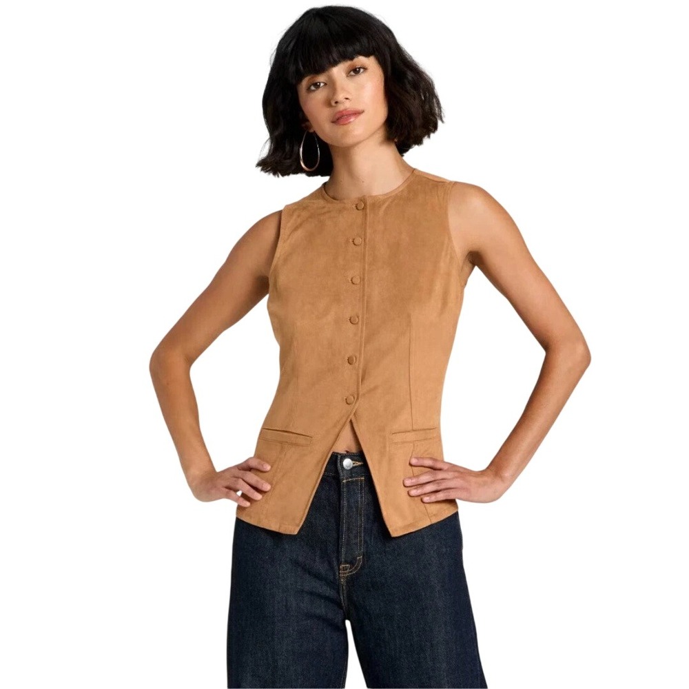 Universal Thread Women's Brown Faux Suede Button Front Vest Size XS